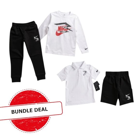 BUNDLE DEAL Nike 3 Brand Boys Joggers Pants Shorts Shirts Sets 5-6 Years NWT - Picture 1 of 3
